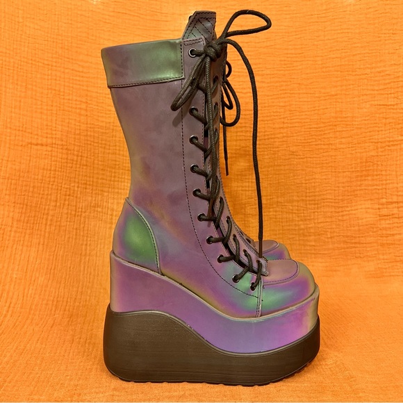 Demonia Shoes Demonia Void18 Reflective Tiered Platform Boots